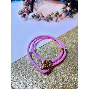 Versace Pink Gold Medusa Braided Leather Bracelet 7”